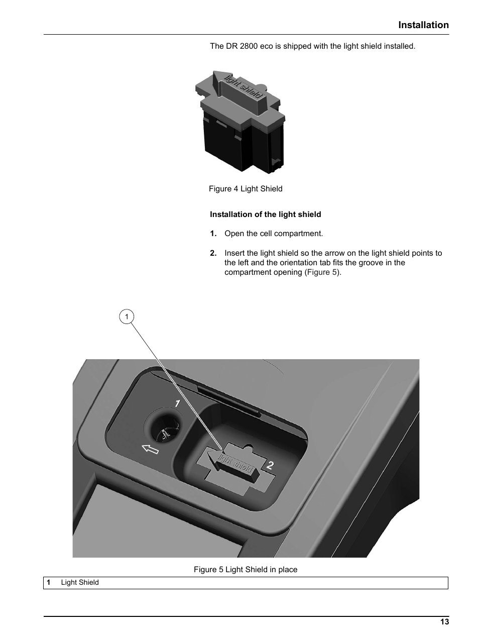 Shield, Installation | Hach-Lange DR2800 eco User Manual | Page 13 / 64