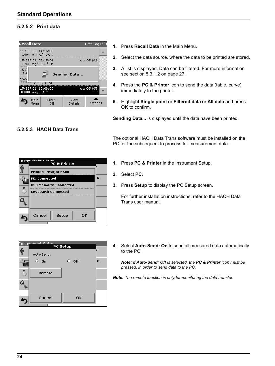 2 print data, 3 hach data trans, 2 print data 5.2.5.3 hach data trans | Standard operations | Hach-Lange DR2800 eco User Manual | Page 24 / 64
