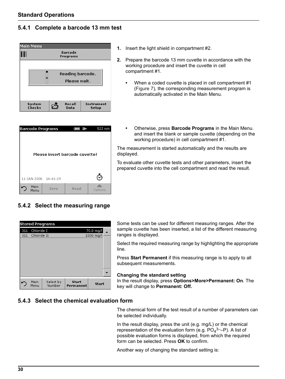 1 complete a barcode 13 mm test, 2 select the measuring range, 3 select the chemical evaluation form | Hach-Lange DR2800 eco User Manual | Page 30 / 64