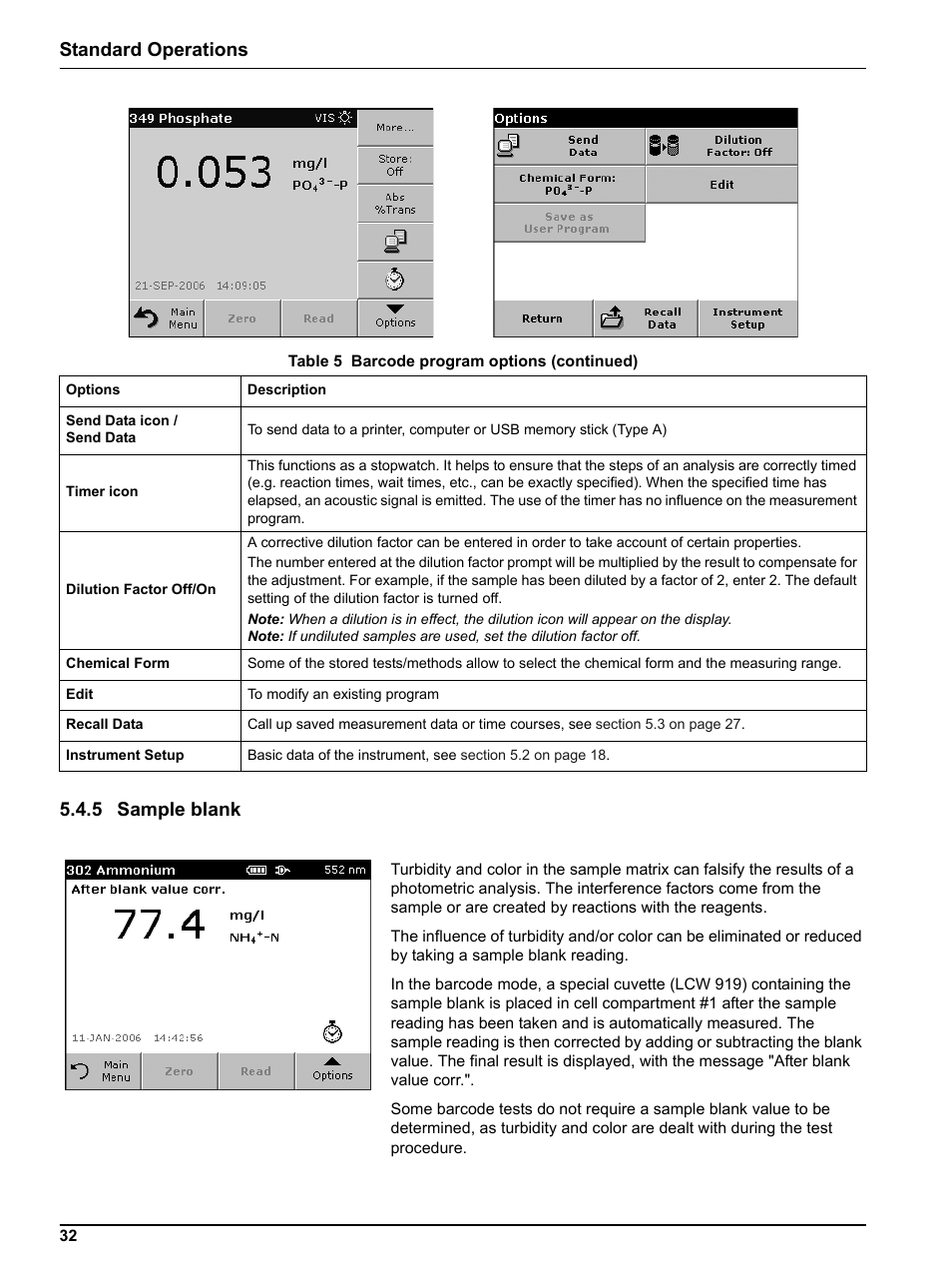 5 sample blank, Standard operations 5.4.5 sample blank | Hach-Lange DR2800 eco User Manual | Page 32 / 64