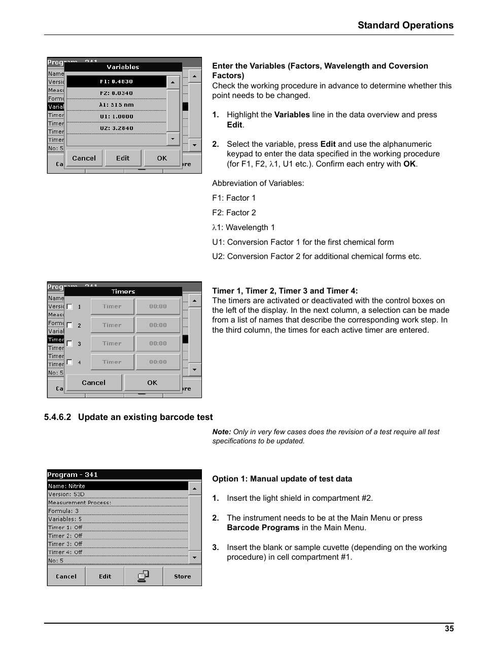 2 update an existing barcode test, Standard operations | Hach-Lange DR2800 eco User Manual | Page 35 / 64