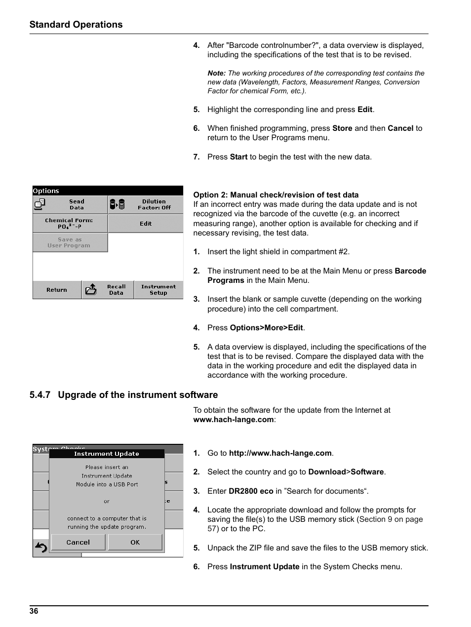 7 upgrade of the instrument software, Standard operations | Hach-Lange DR2800 eco User Manual | Page 36 / 64