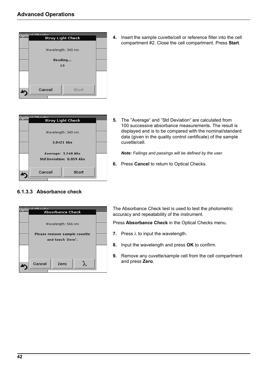 3 absorbance check, Advanced operations | Hach-Lange DR2800 eco User Manual | Page 42 / 64