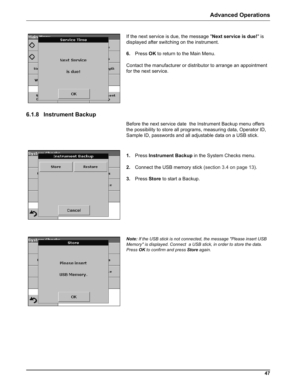 8 instrument backup, Advanced operations | Hach-Lange DR2800 eco User Manual | Page 47 / 64