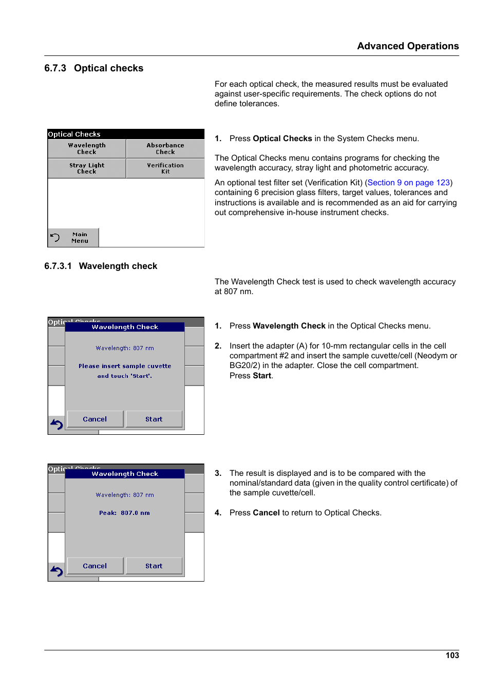 3 optical checks, 1 wavelength check | Hach-Lange DR2800 eco User Manual | Page 103 / 130