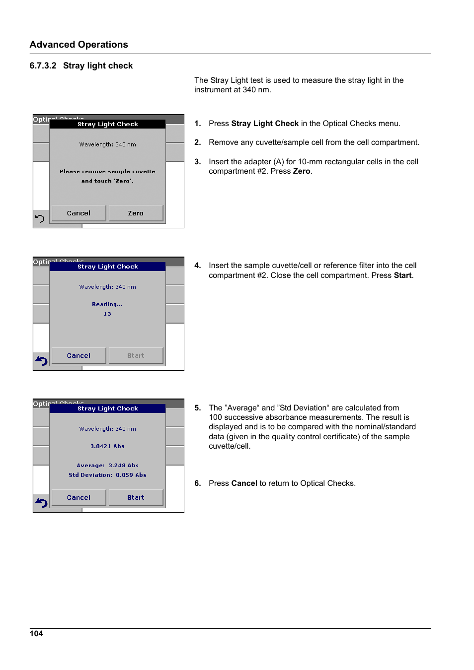 2 stray light check, Advanced operations | Hach-Lange DR2800 eco User Manual | Page 104 / 130