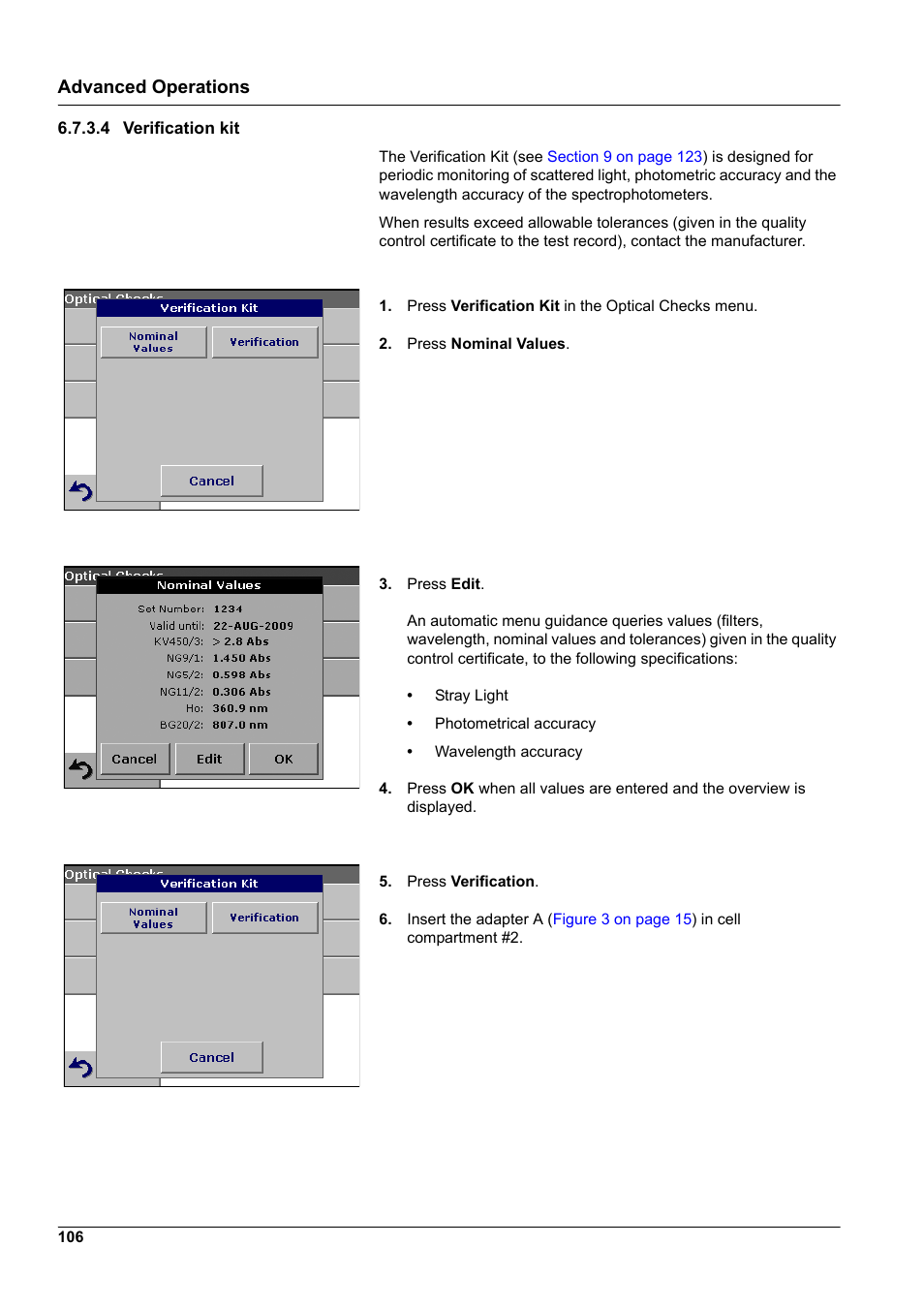 4 verification kit, Advanced operations | Hach-Lange DR2800 eco User Manual | Page 106 / 130