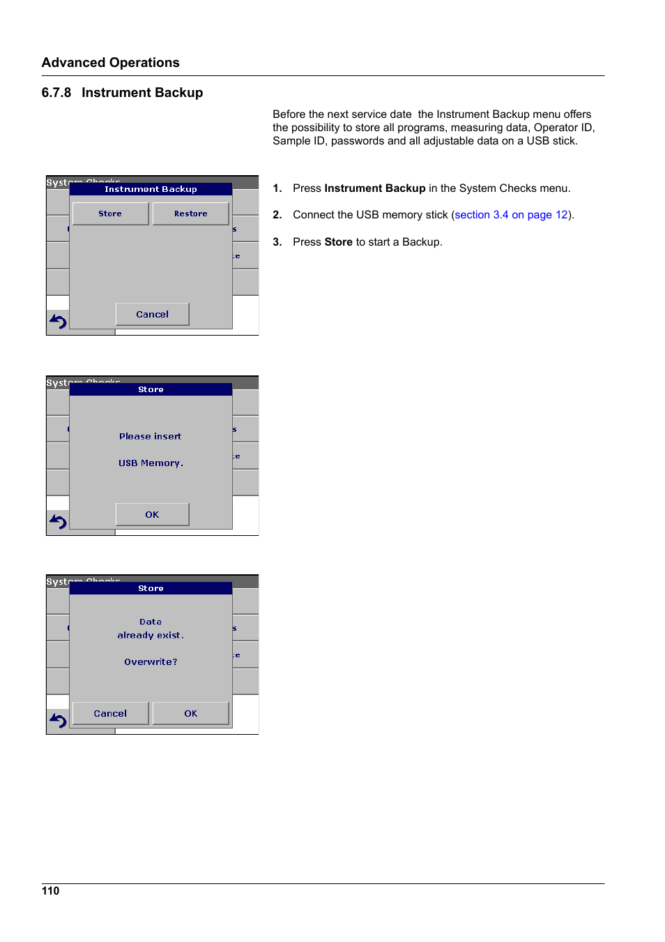 8 instrument backup, Advanced operations 6.7.8 instrument backup | Hach-Lange DR2800 eco User Manual | Page 110 / 130