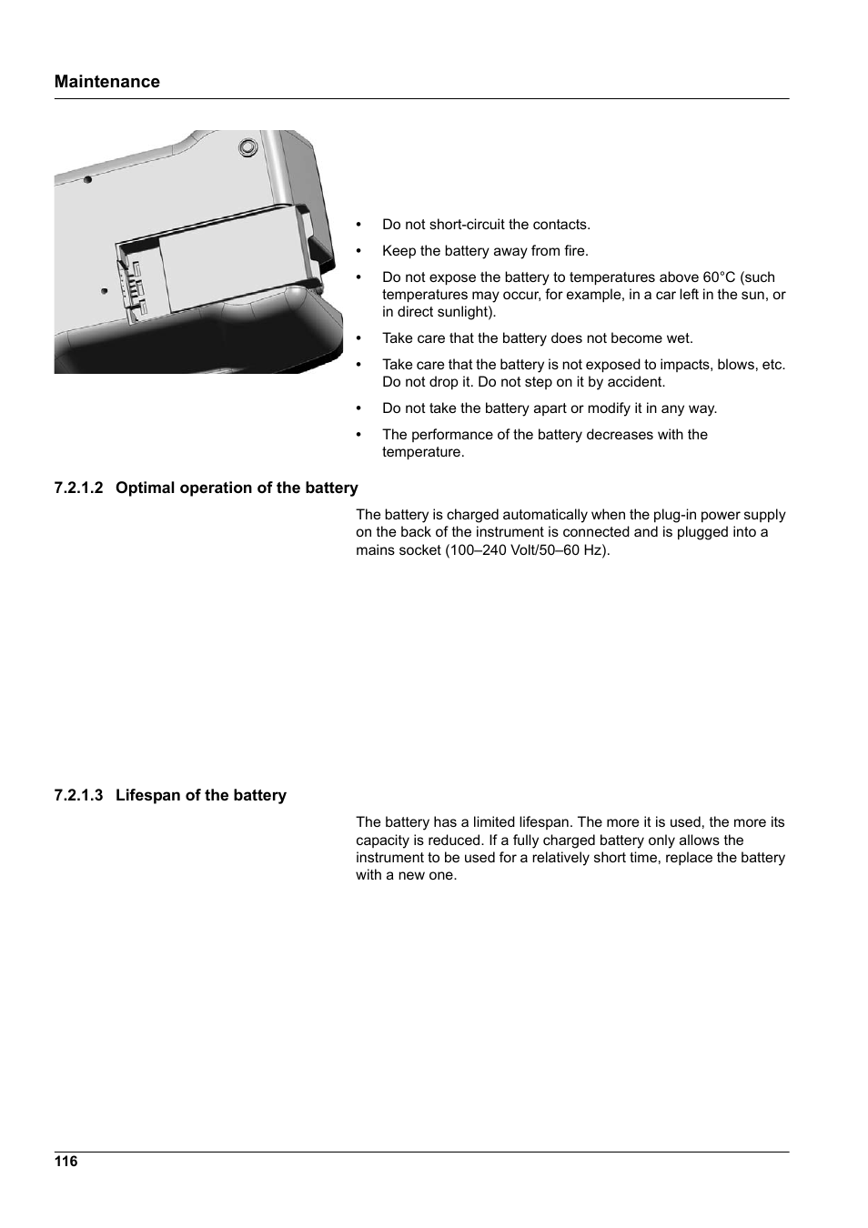 2 optimal operation of the battery, 3 lifespan of the battery, Maintenance | Hach-Lange DR2800 eco User Manual | Page 116 / 130