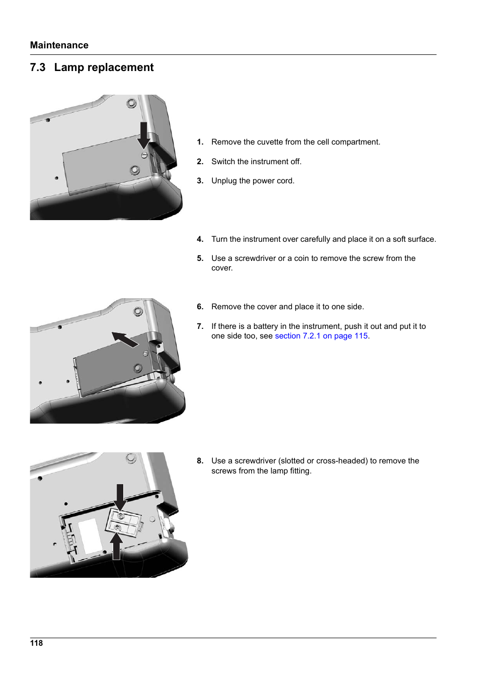 3 lamp replacement | Hach-Lange DR2800 eco User Manual | Page 118 / 130