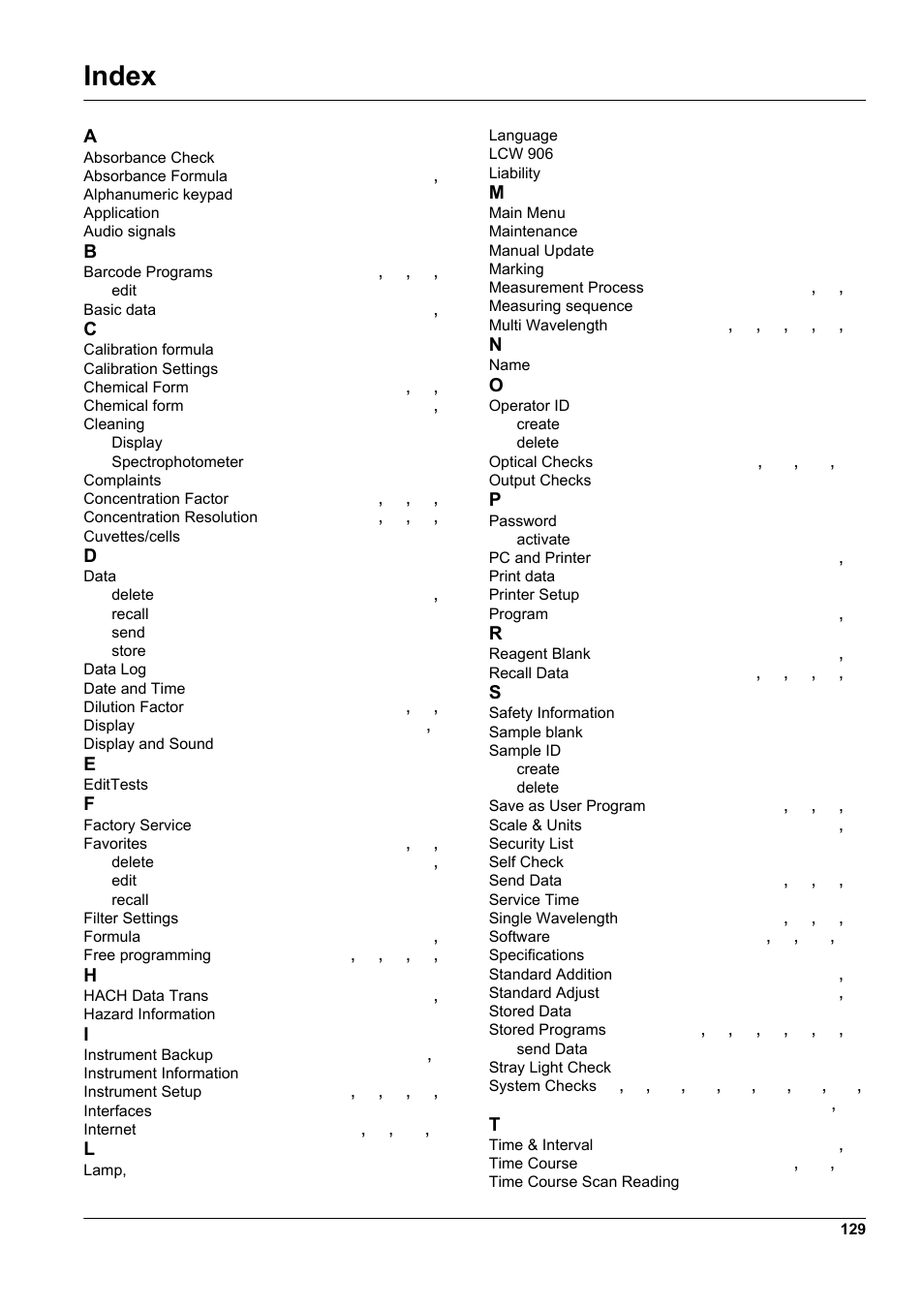 Index | Hach-Lange DR2800 eco User Manual | Page 129 / 130