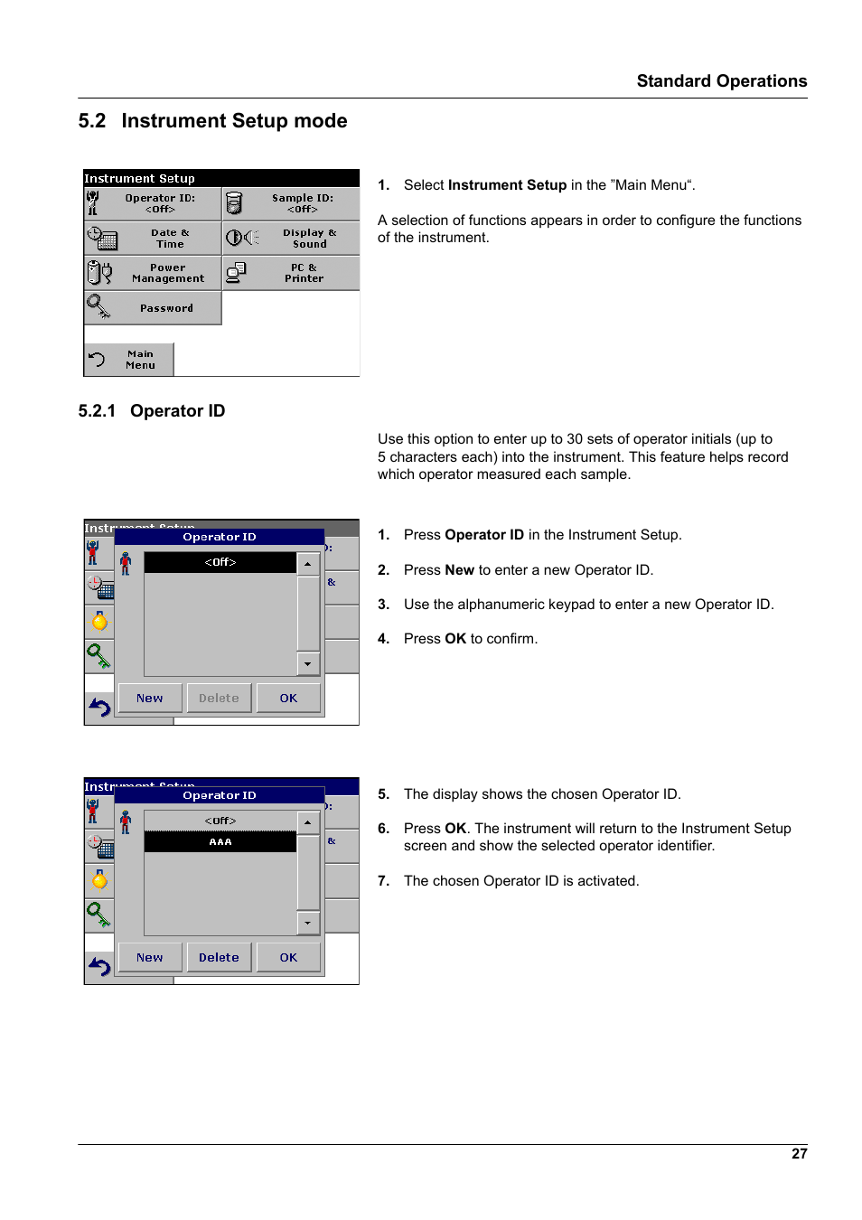 2 instrument setup mode, 1 operator id | Hach-Lange DR2800 eco User Manual | Page 27 / 130
