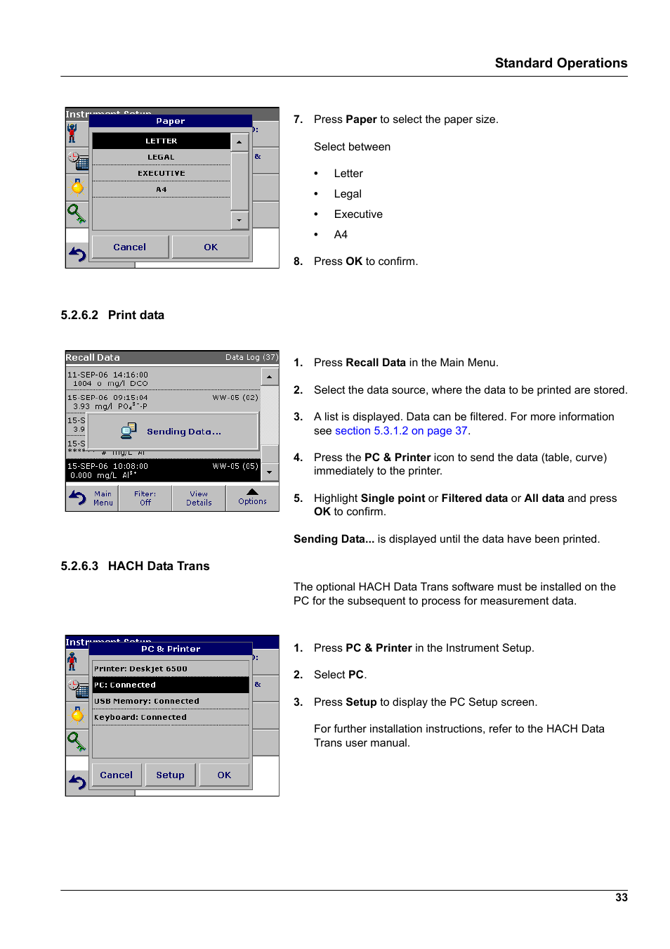 2 print data, 3 hach data trans, 2 print data 5.2.6.3 hach data trans | Standard operations | Hach-Lange DR2800 eco User Manual | Page 33 / 130