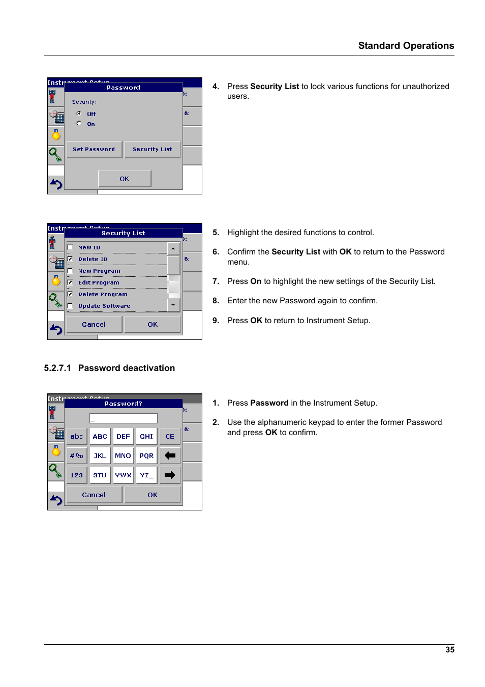 1 password deactivation, Standard operations | Hach-Lange DR2800 eco User Manual | Page 35 / 130