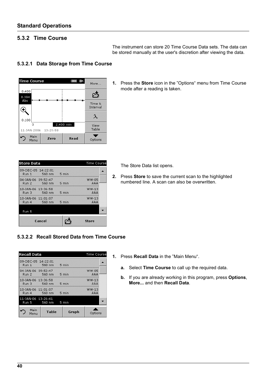 2 time course, 1 data storage from time course, 2 recall stored data from time course | Hach-Lange DR2800 eco User Manual | Page 40 / 130