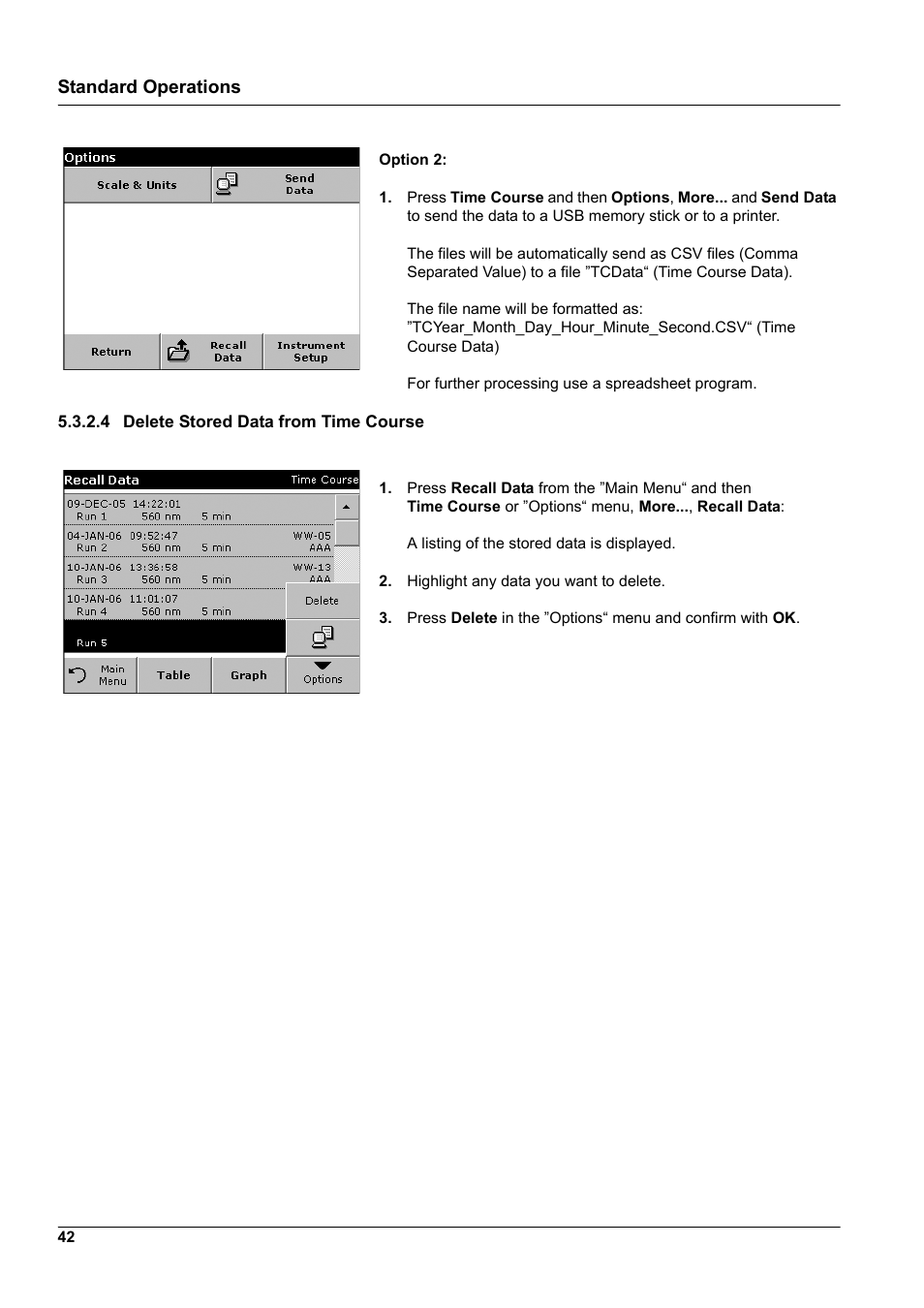 4 delete stored data from time course, Standard operations | Hach-Lange DR2800 eco User Manual | Page 42 / 130