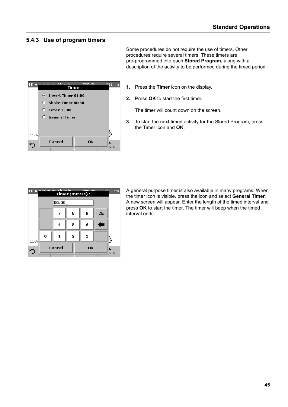 3 use of program timers, Standard operations 5.4.3 use of program timers | Hach-Lange DR2800 eco User Manual | Page 45 / 130
