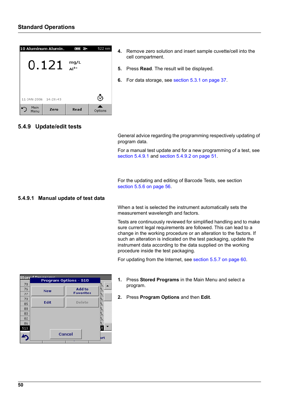 9 update/edit tests, 1 manual update of test data, Standard operations | Hach-Lange DR2800 eco User Manual | Page 50 / 130