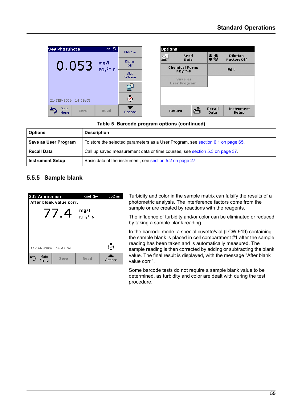 5 sample blank, Standard operations 5.5.5 sample blank | Hach-Lange DR2800 eco User Manual | Page 55 / 130