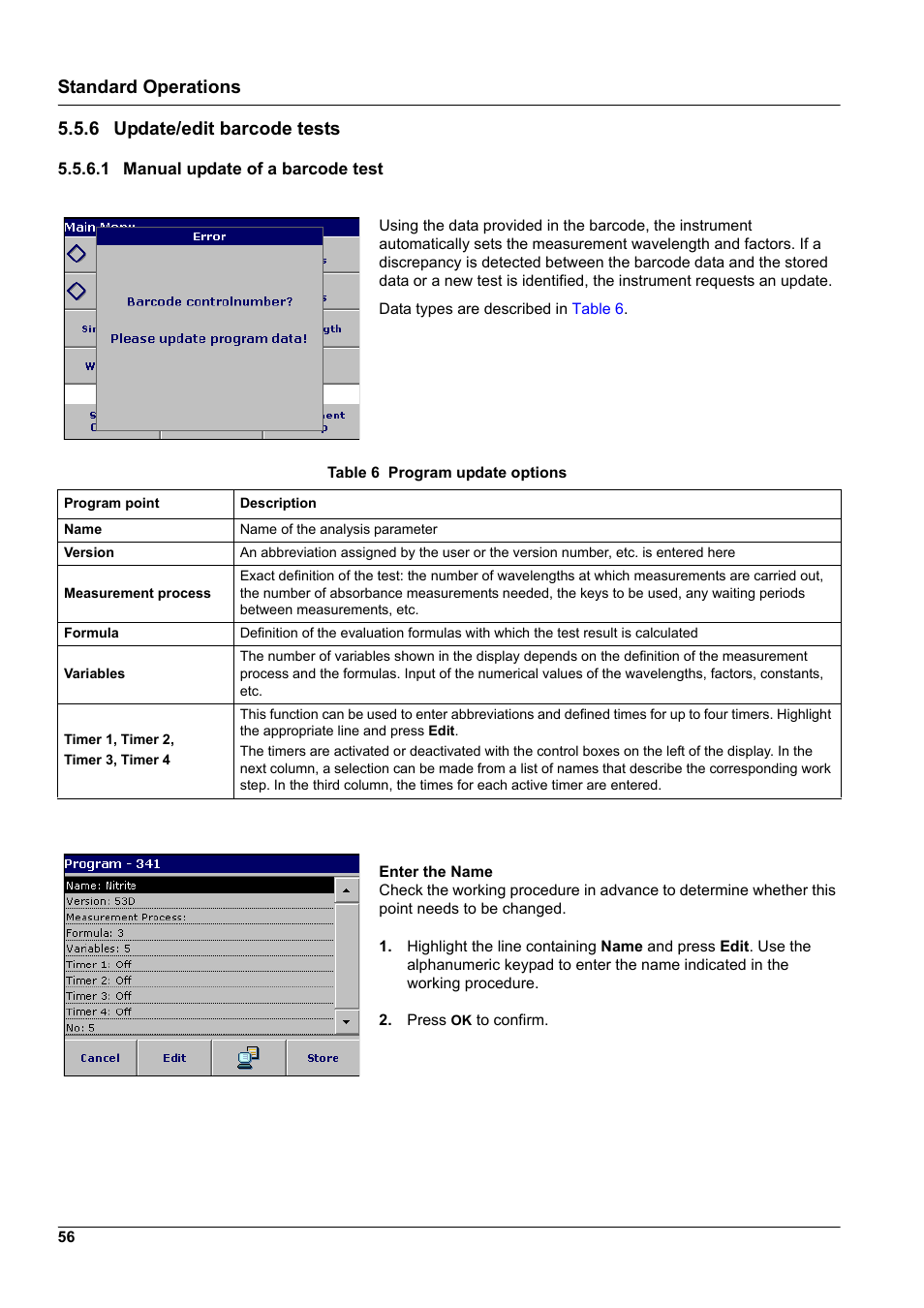 6 update/edit barcode tests, 1 manual update of a barcode test | Hach-Lange DR2800 eco User Manual | Page 56 / 130