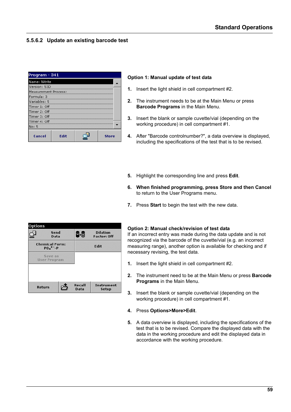 2 update an existing barcode test, Standard operations | Hach-Lange DR2800 eco User Manual | Page 59 / 130
