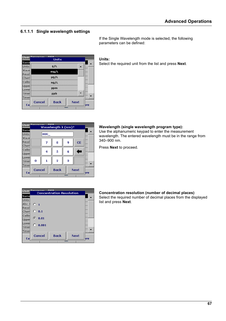 1 single wavelength settings, Length | Hach-Lange DR2800 eco User Manual | Page 67 / 130