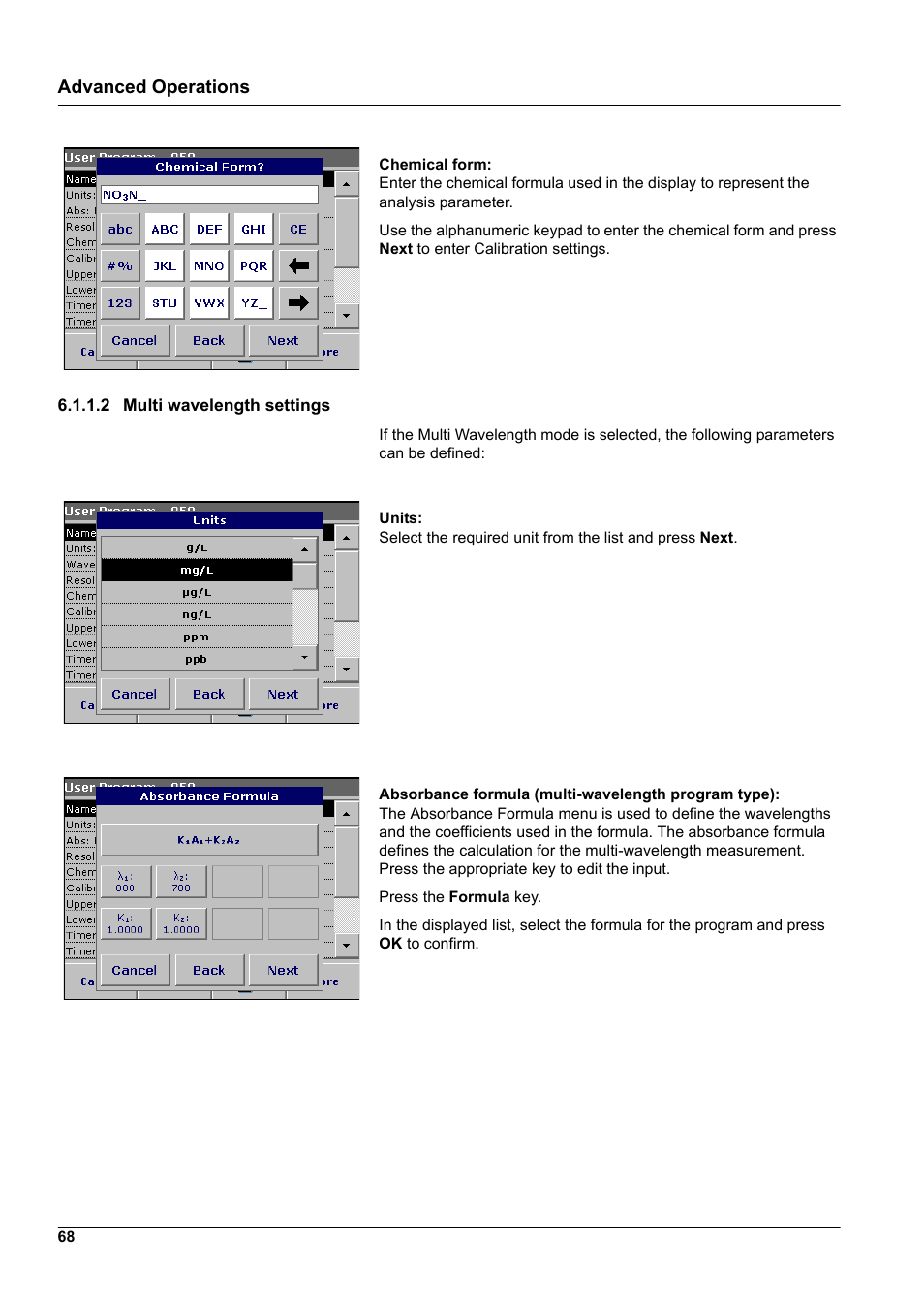 2 multi wavelength settings, Advanced operations | Hach-Lange DR2800 eco User Manual | Page 68 / 130