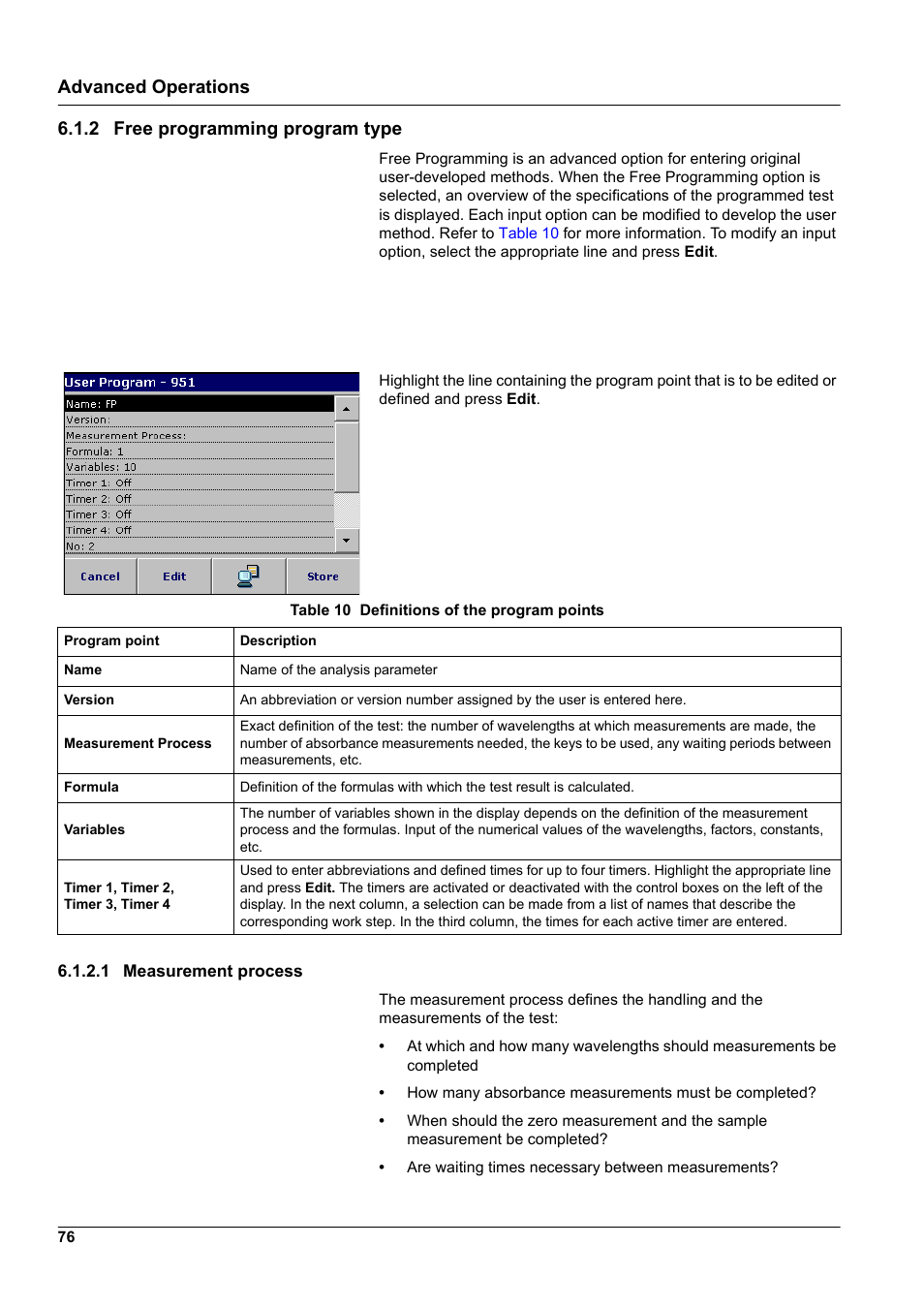 2 free programming program type, 1 measurement process, Section 6.1.2 | Section 6.1.2 on | Hach-Lange DR2800 eco User Manual | Page 76 / 130
