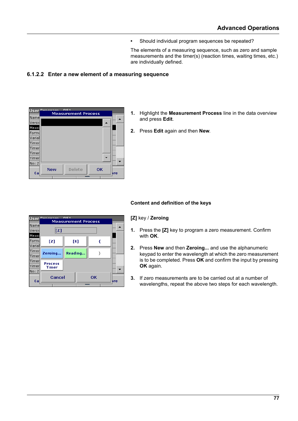 2 enter a new element of a measuring sequence, Advanced operations | Hach-Lange DR2800 eco User Manual | Page 77 / 130