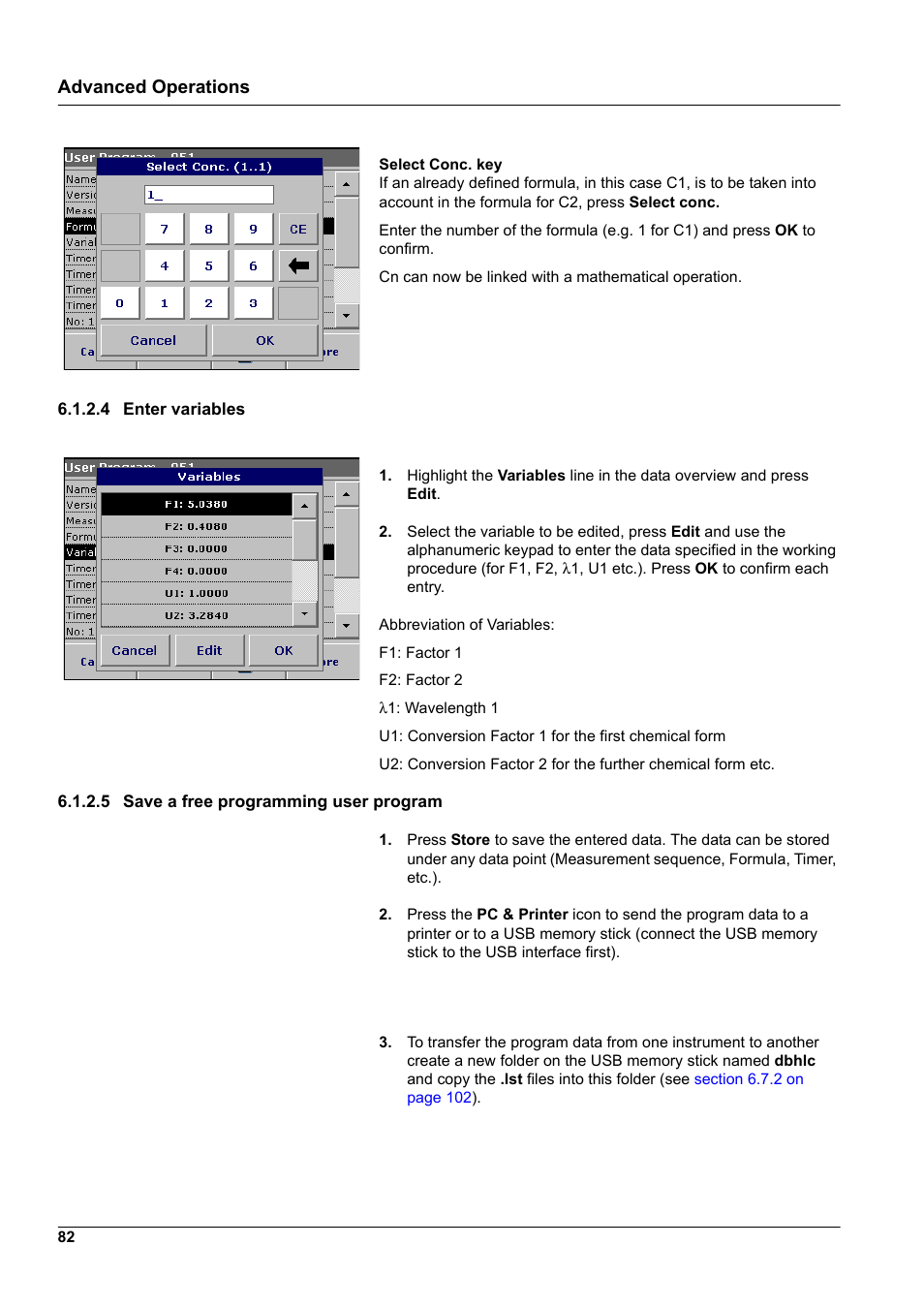 4 enter variables, 5 save a free programming user program, Advanced operations | Hach-Lange DR2800 eco User Manual | Page 82 / 130