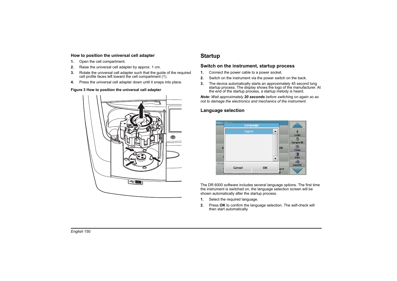 Startup | Hach-Lange DR 6000 Basic User Manual User Manual | Page 150 / 618