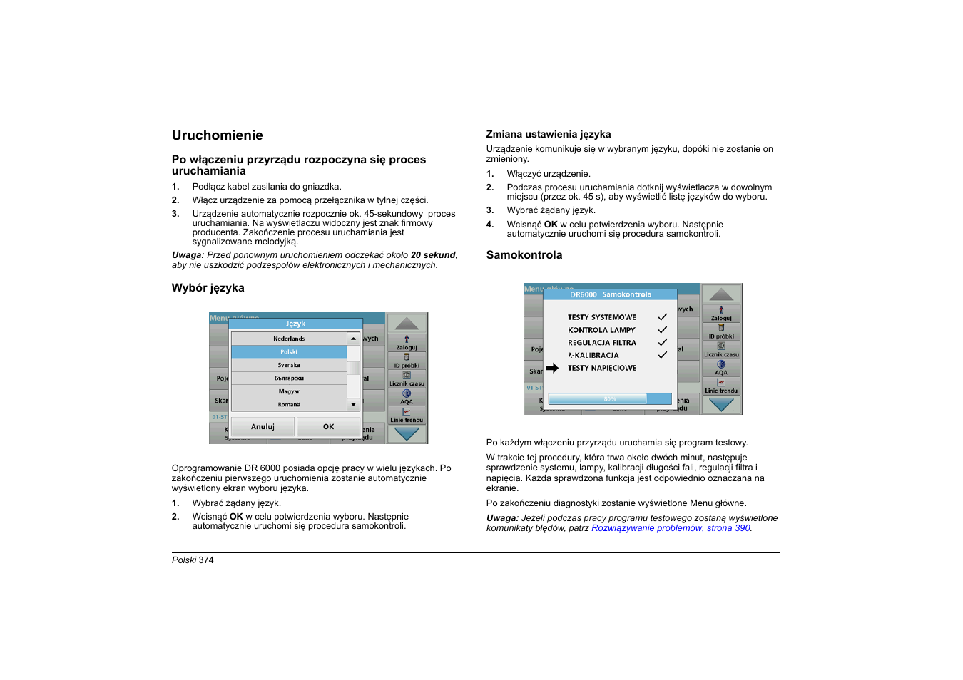 Uruchomienie | Hach-Lange DR 6000 Basic User Manual User Manual | Page 374 / 618