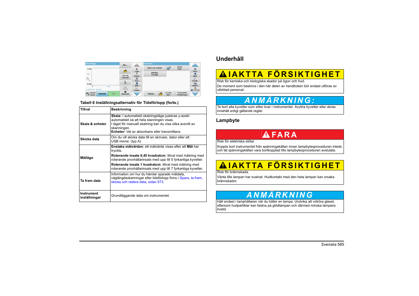 Fa r a, Underhåll | Hach-Lange DR 6000 Basic User Manual User Manual | Page 585 / 618