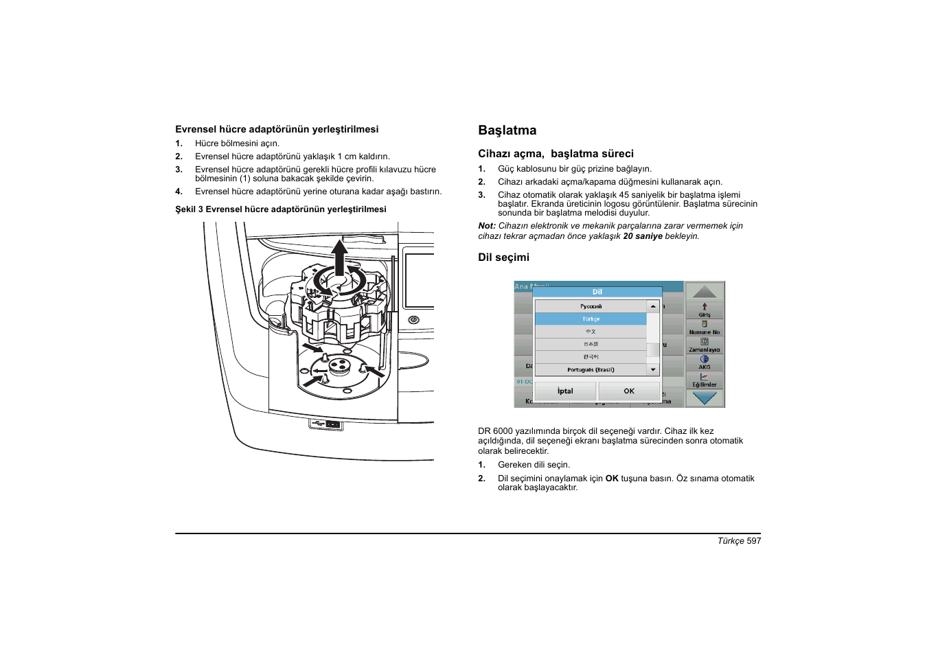 Başlatma | Hach-Lange DR 6000 Basic User Manual User Manual | Page 597 / 618