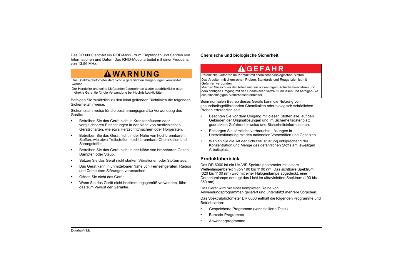 G e fa h r | Hach-Lange DR 6000 Basic User Manual User Manual | Page 88 / 618