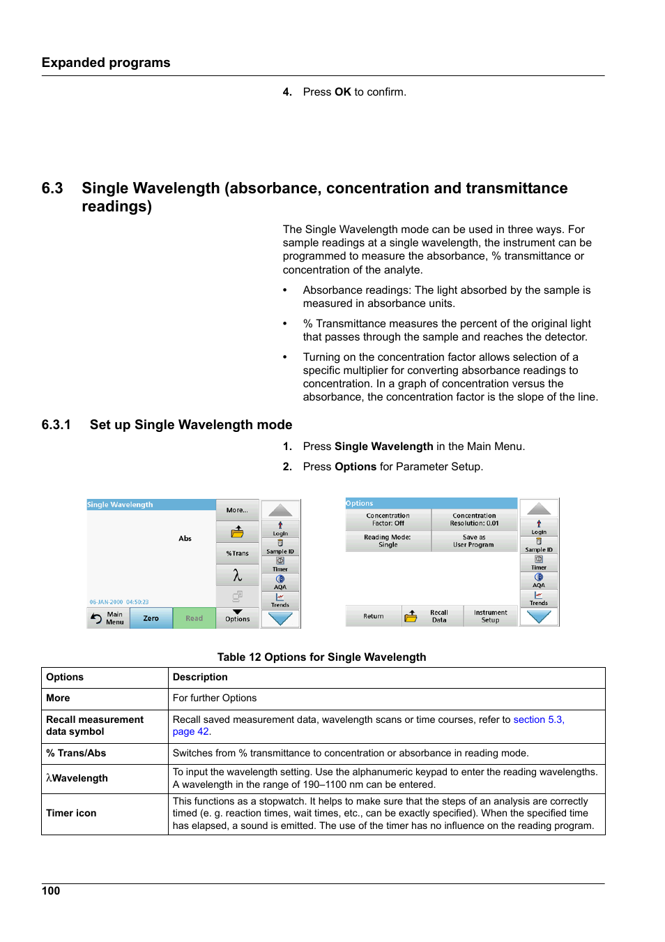 1 set up single wavelength mode, Expanded programs | Hach-Lange DR 6000 User Manual User Manual | Page 100 / 158