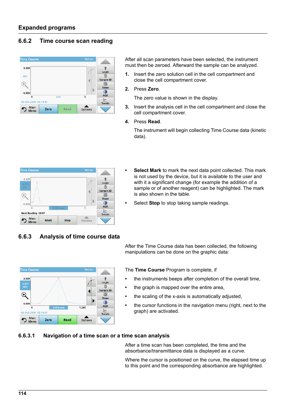 2 time course scan reading, 3 analysis of time course data | Hach-Lange DR 6000 User Manual User Manual | Page 114 / 158