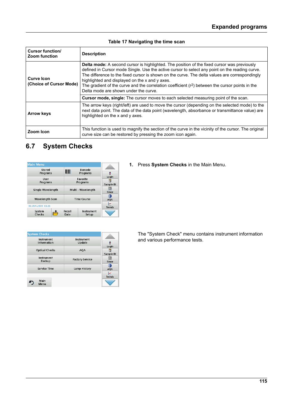 7 system checks, Expanded programs | Hach-Lange DR 6000 User Manual User Manual | Page 115 / 158