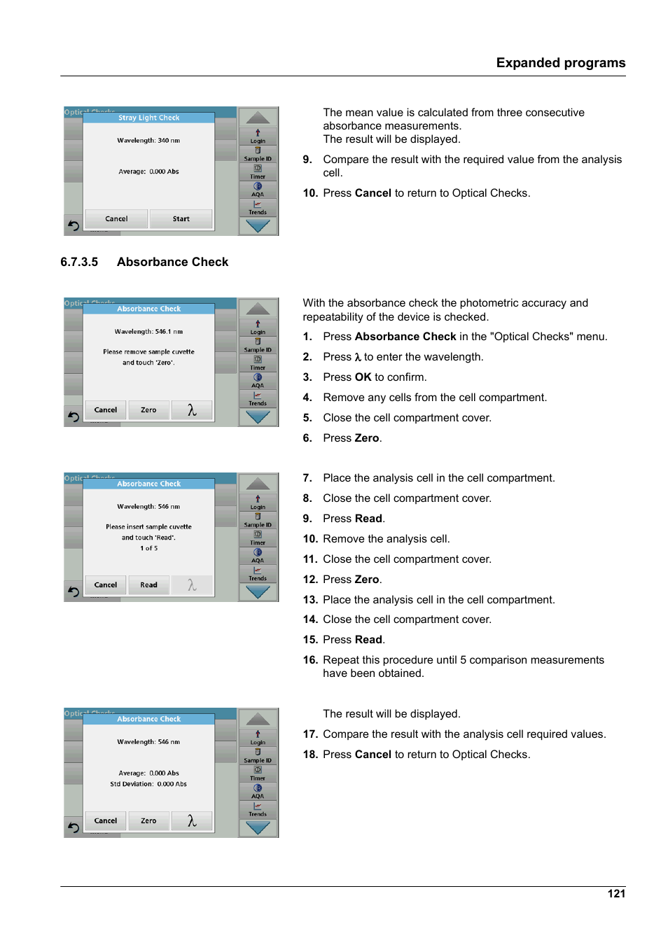 5 absorbance check, Expanded programs | Hach-Lange DR 6000 User Manual User Manual | Page 121 / 158