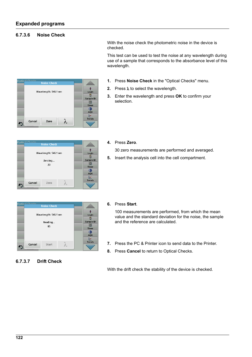 6 noise check, 7 drift check, 6 noise check 6.7.3.7 drift check | Expanded programs | Hach-Lange DR 6000 User Manual User Manual | Page 122 / 158