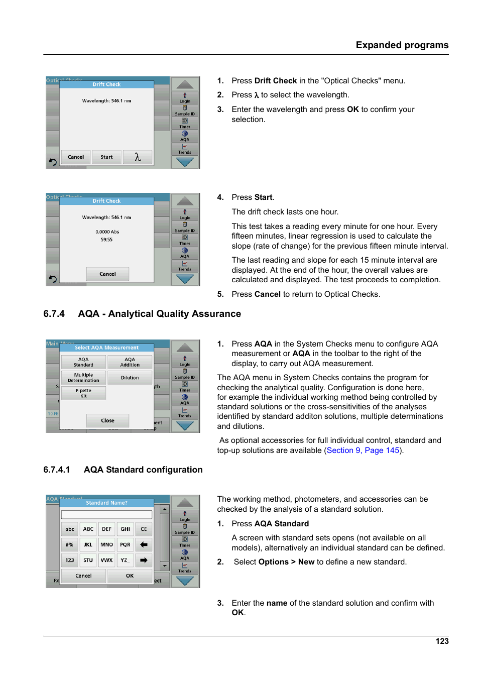 4 aqa - analytical quality assurance, 1 aqa standard configuration, Expanded programs | Hach-Lange DR 6000 User Manual User Manual | Page 123 / 158