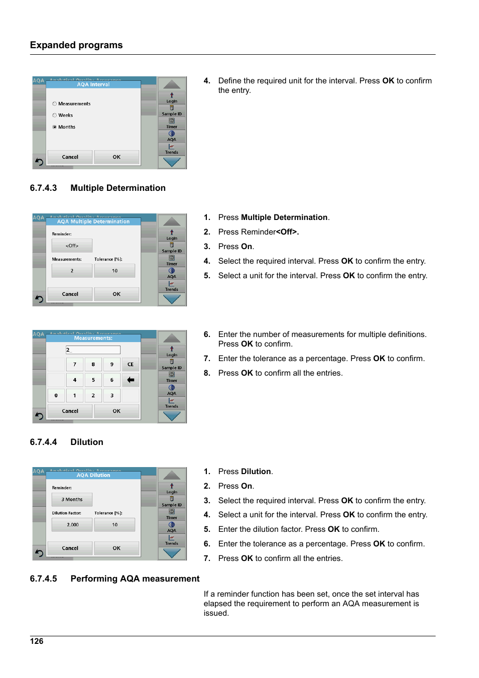 3 multiple determination, 4 dilution, 5 performing aqa measurement | Hach-Lange DR 6000 User Manual User Manual | Page 126 / 158