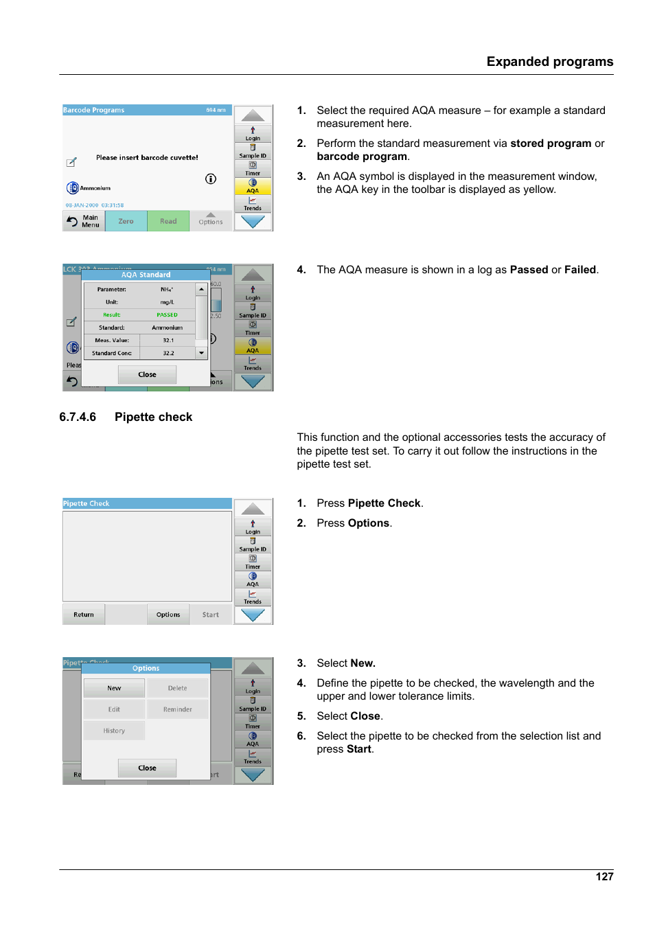 6 pipette check, Expanded programs | Hach-Lange DR 6000 User Manual User Manual | Page 127 / 158