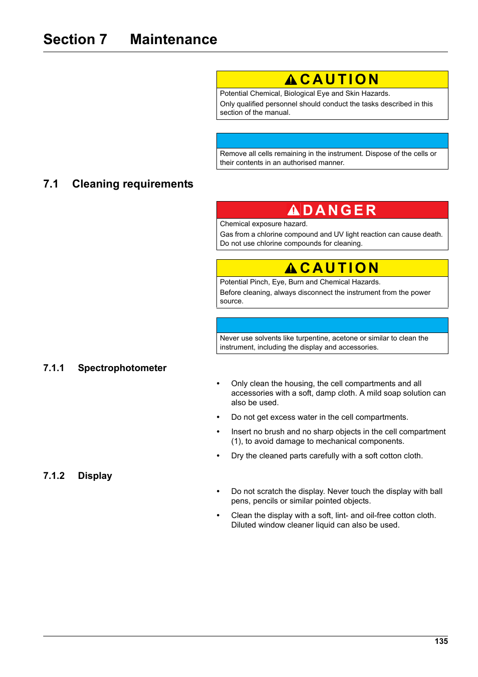 Section 7 maintenance, 1 cleaning requirements, 1 spectrophotometer | 2 display, 1 spectrophotometer 7.1.2 display | Hach-Lange DR 6000 User Manual User Manual | Page 135 / 158
