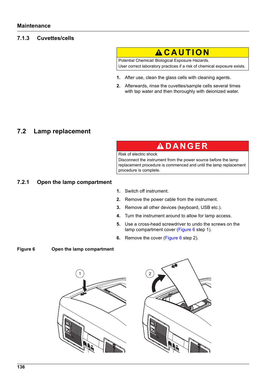 3 cuvettes/cells, 2 lamp replacement, 1 open the lamp compartment | Hach-Lange DR 6000 User Manual User Manual | Page 136 / 158