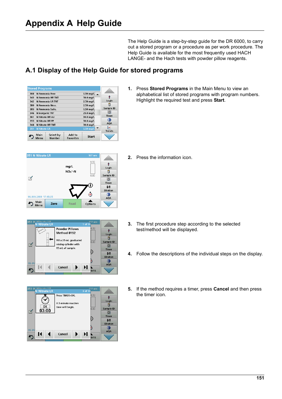 Appendix a help guide, A.1 display of the help guide for stored programs | Hach-Lange DR 6000 User Manual User Manual | Page 151 / 158