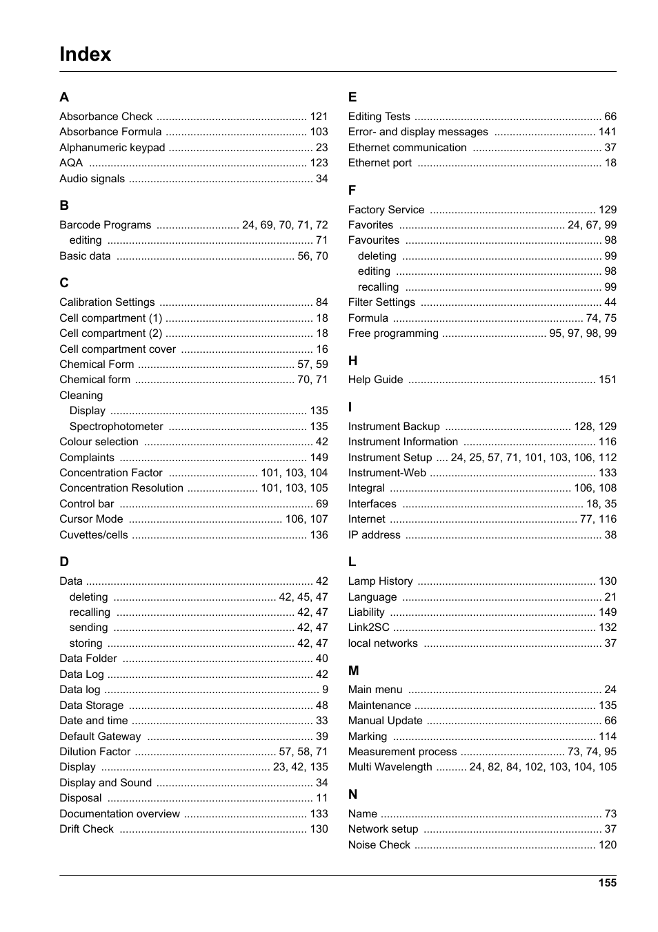 Index | Hach-Lange DR 6000 User Manual User Manual | Page 155 / 158