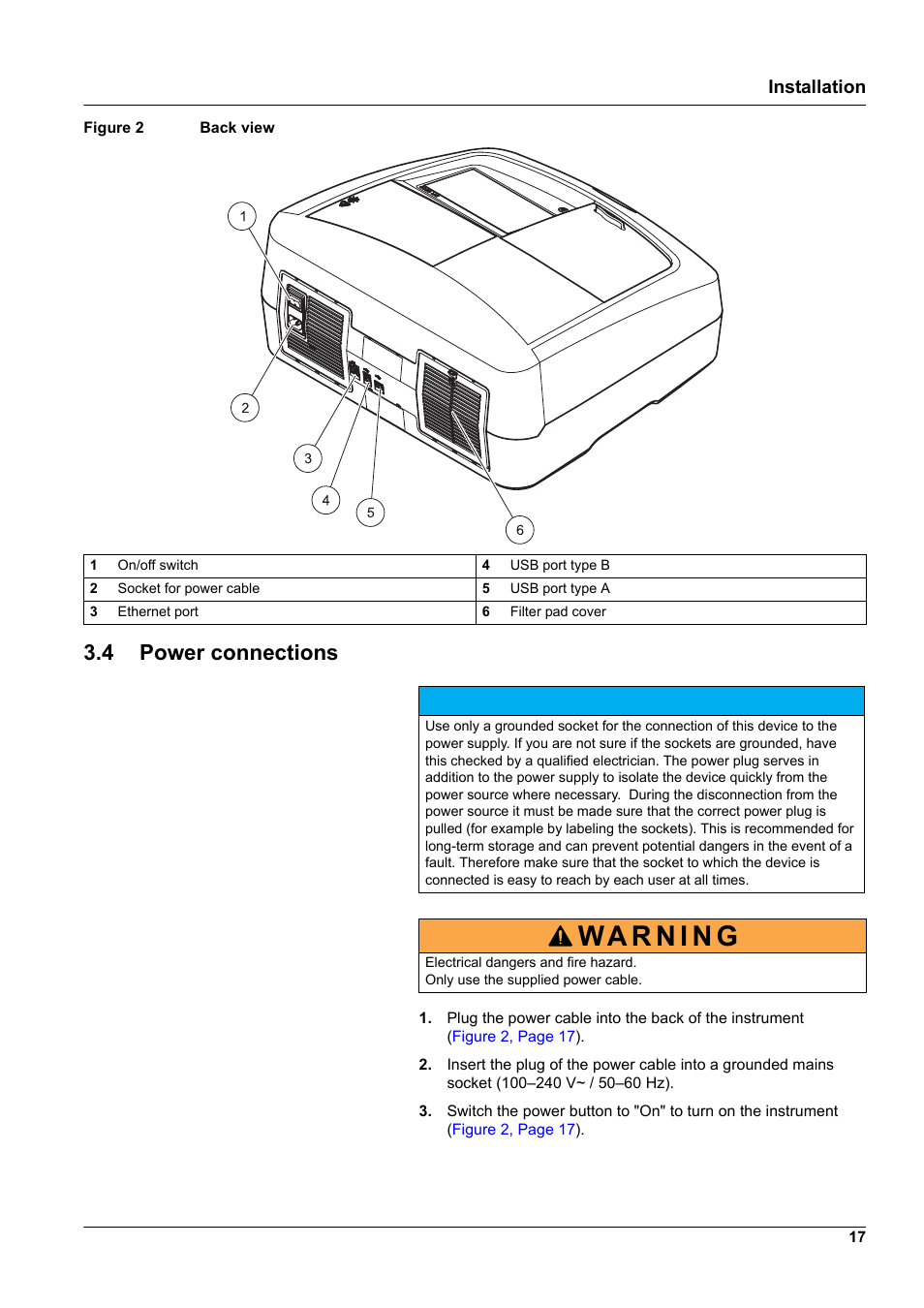 4 power connections | Hach-Lange DR 6000 User Manual User Manual | Page 17 / 158