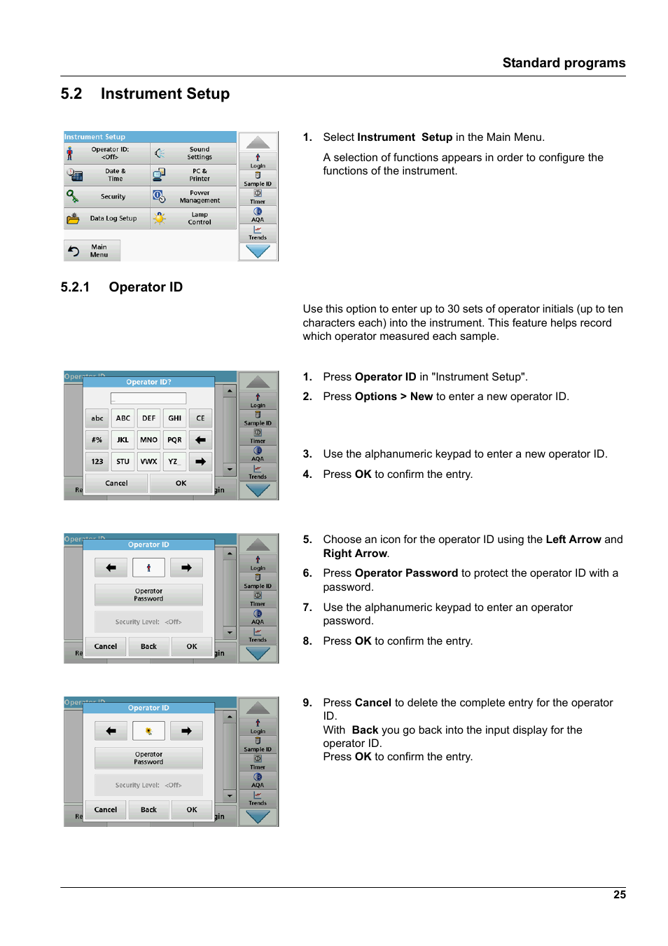2 instrument setup, 1 operator id | Hach-Lange DR 6000 User Manual User Manual | Page 25 / 158