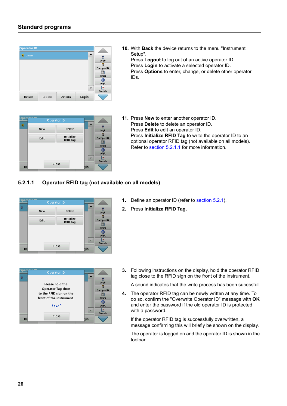 1 operator rfid tag (not available on all models), Standard programs | Hach-Lange DR 6000 User Manual User Manual | Page 26 / 158